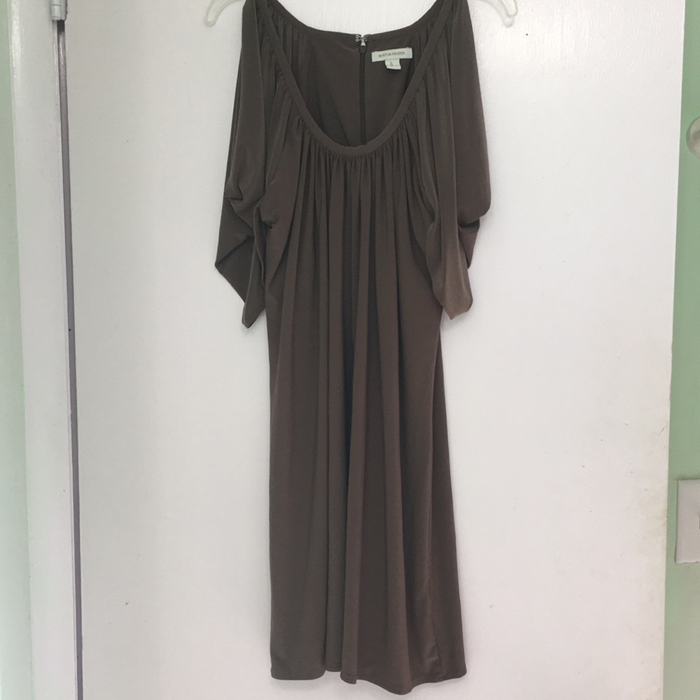 A brown open sleeve dress.